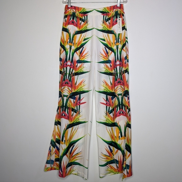 Bisou Bisou Pants - NWT Bisou Bisou White Colorful Bird Of Paradise Floral Sheer Summer Lounge Pant